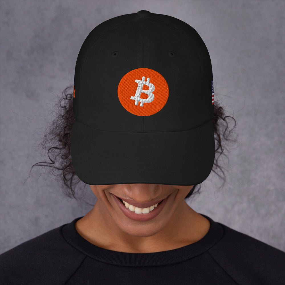 100K Bitcoin Milestone USA Flag Hat – Celebrate Bitcoin's Journey with a Patriotic Touch